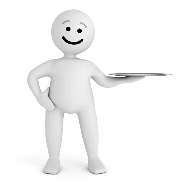 Funny smile character with silver tray — Stock Photo, Image