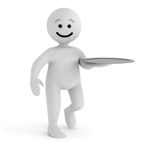 Funny smile character with silver tray — Stock Photo, Image