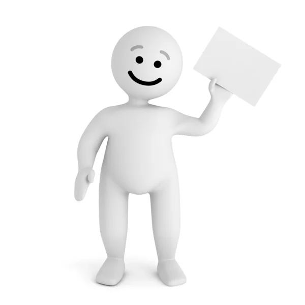 Personagem sorriso engraçado com papel em branco — Fotografia de Stock