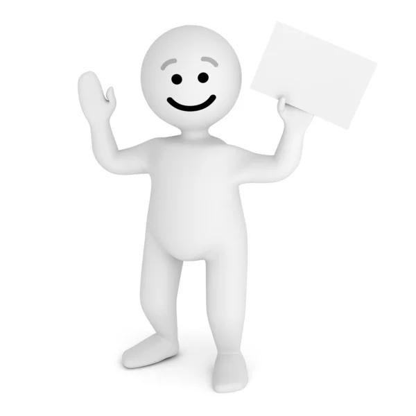 Personagem sorriso engraçado com papel em branco — Fotografia de Stock