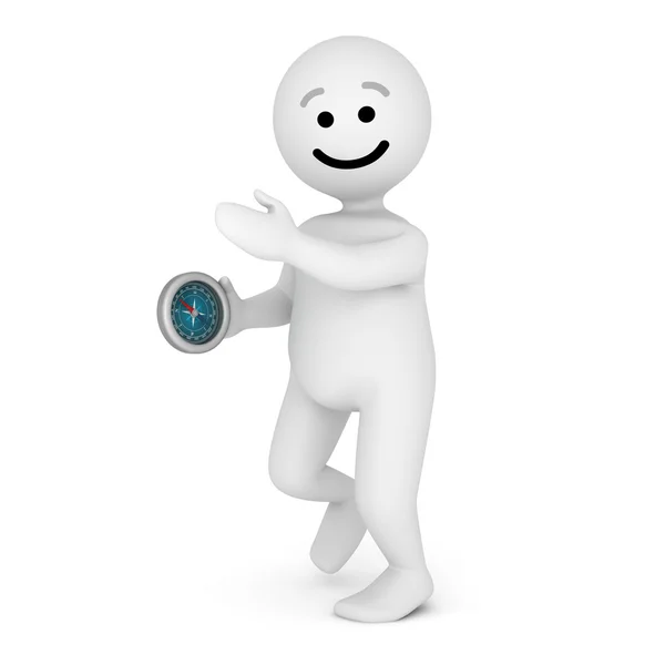 Smile character walk with compass — Stock Photo, Image