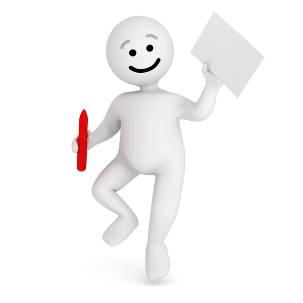 Funny smile character with contract and pen — Stock Photo, Image