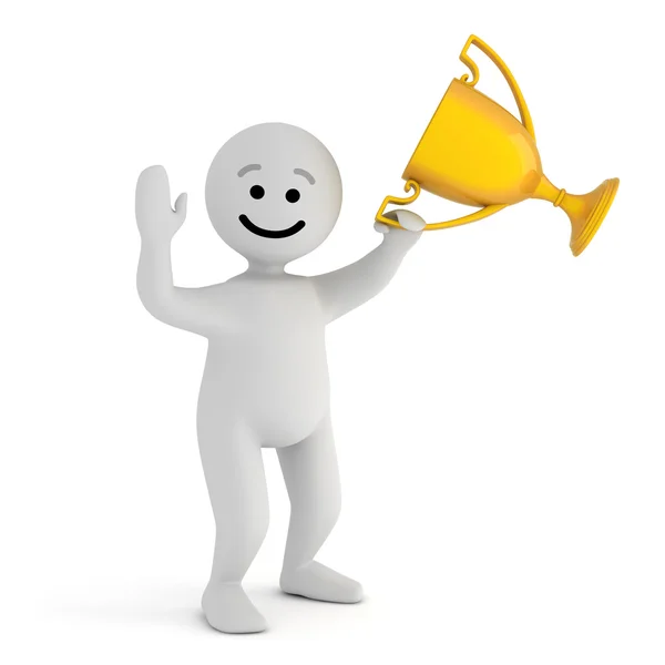 Funny smile character with gold trophy — Stock Photo, Image