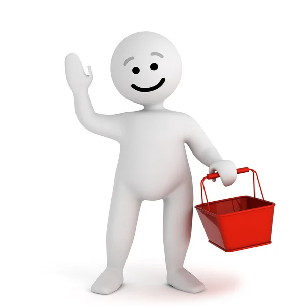 Personagem sorriso engraçado com cesta de compras vazia — Fotografia de Stock