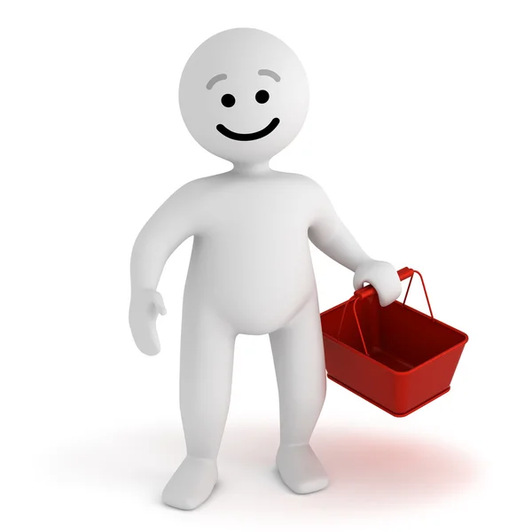 Personaje sonrisa divertida con cesta de la compra vacía —  Fotos de Stock