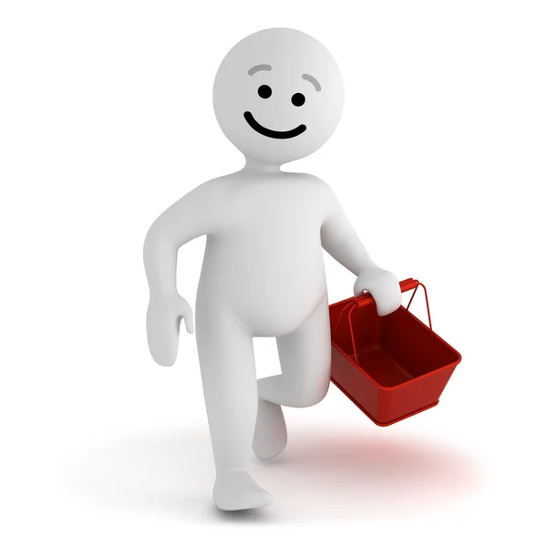 Funny smile character with empty shopping basket — Stock Photo, Image