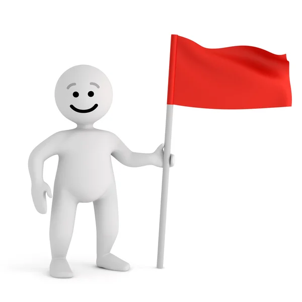 Personaje sonrisa divertida con bandera roja —  Fotos de Stock