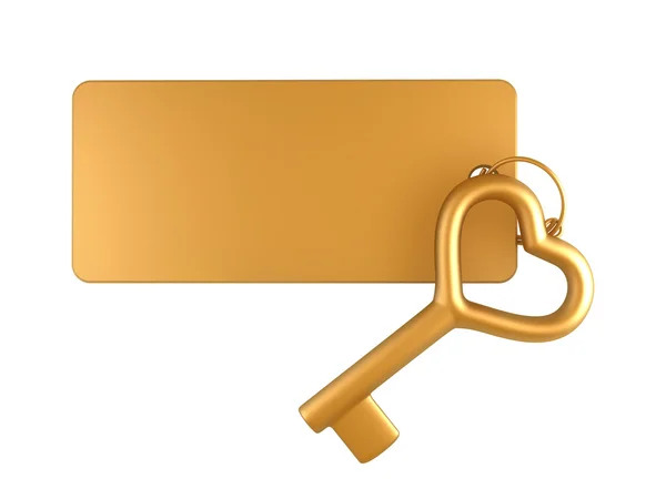 Keychain with gold key — Stock Photo, Image