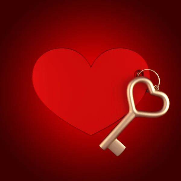 Llavero corazón con llave de oro — Foto de Stock