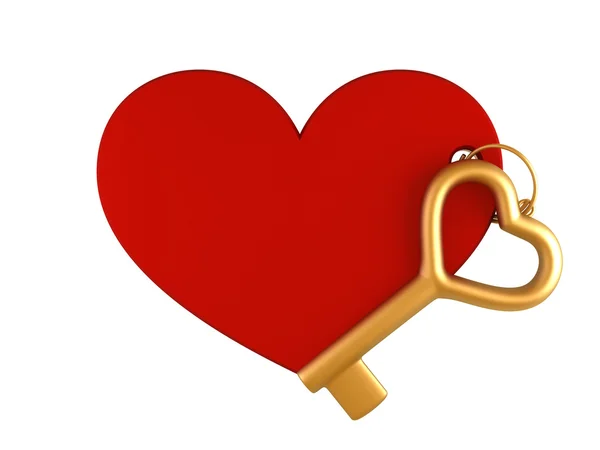 Chaveiro coração com chave de ouro — Fotografia de Stock