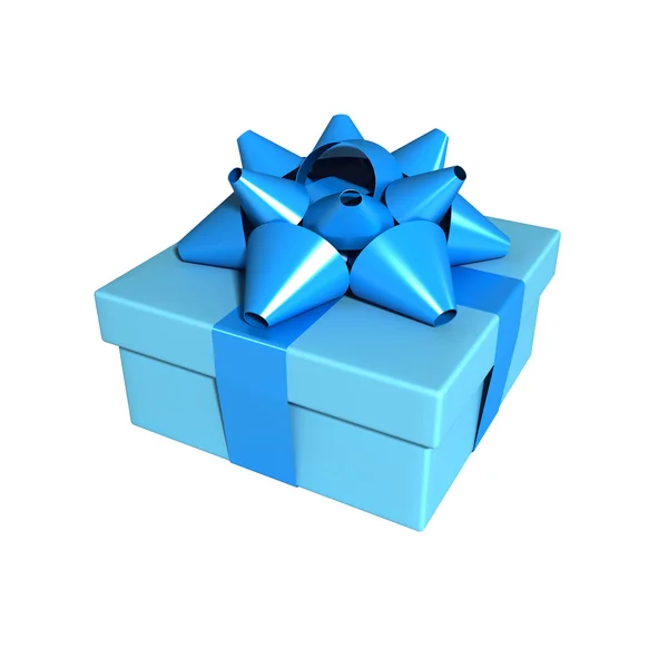 Синий подарок с голубым бантом — стоковое фото