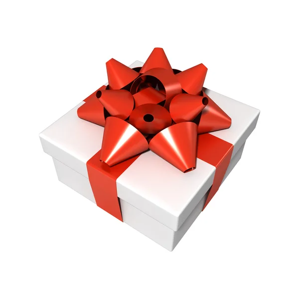 Kırmızı fiyonklu beyaz hediye — Stok fotoğraf