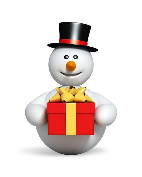 Muñeco de nieve con regalo — Foto de Stock