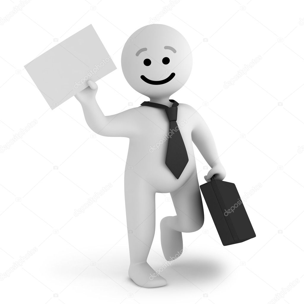 Funny smile character businessman with briefcase