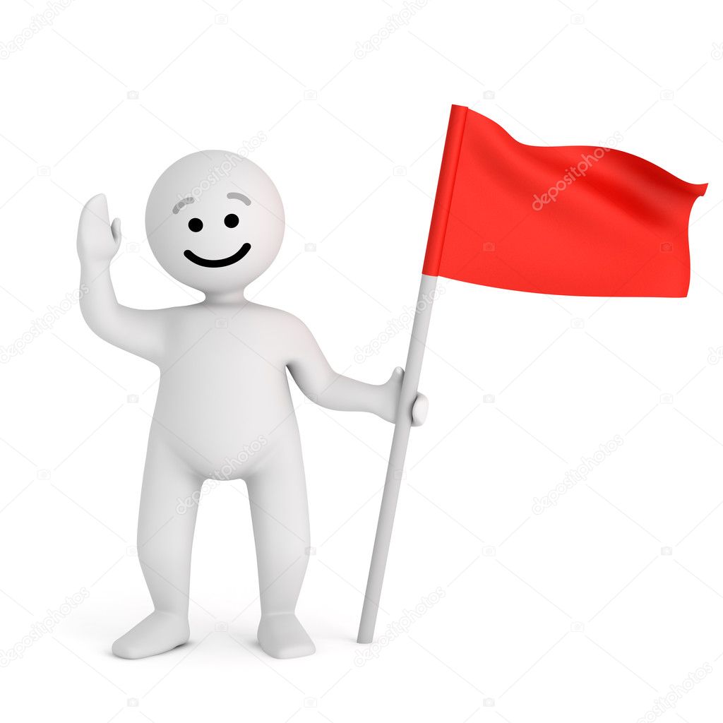 Funny smile character with red flag