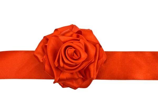 Červená růže květ saténová stuha — Stock fotografie