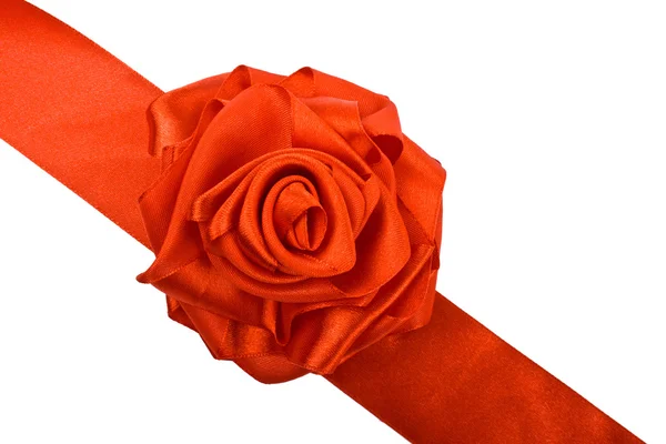 Červená růže květ saténová stuha — Stock fotografie