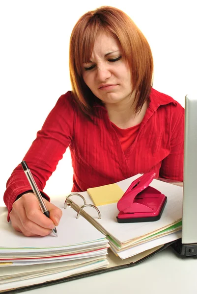 Assistente de escritório com uma pasta e laptop — Fotografia de Stock