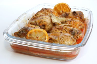 Grilled chicken thighs with orange and lemon clipart