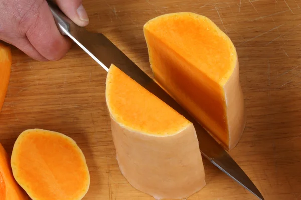 Individual steps to process a butternut squash — Stock Photo, Image