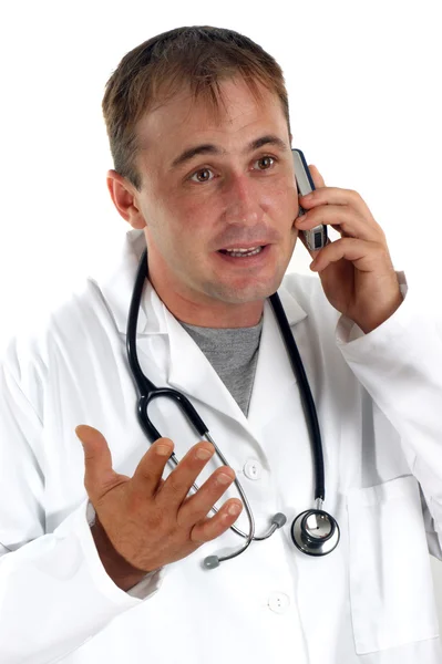 Medizinisches Personal gestikuliert während eines Telefonats — Stockfoto