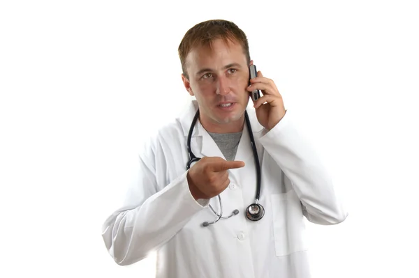 Gestos da equipe médica durante um telefonema — Fotografia de Stock