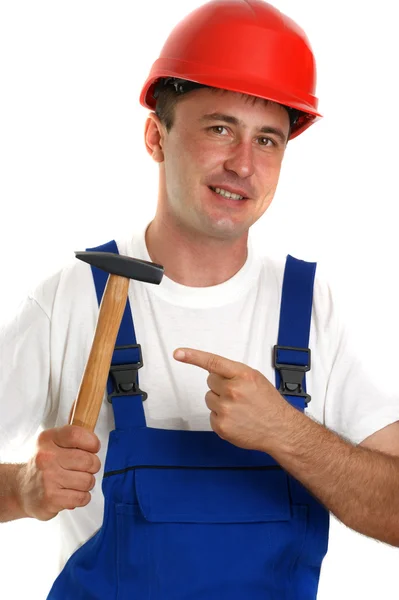 Handwerker mit weißem T-Shirt und Hammer — Stockfoto
