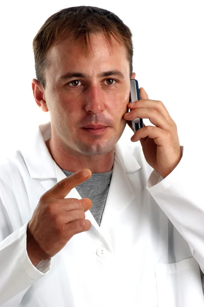 Zdravotnický personál gesta během telefonního hovoru — Stock fotografie