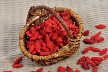 Some Goji berries in a small brown basket clipart