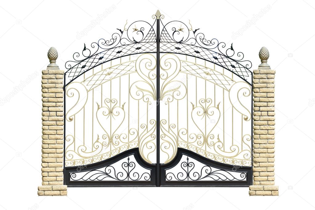 Old forged gates and door by ornament.