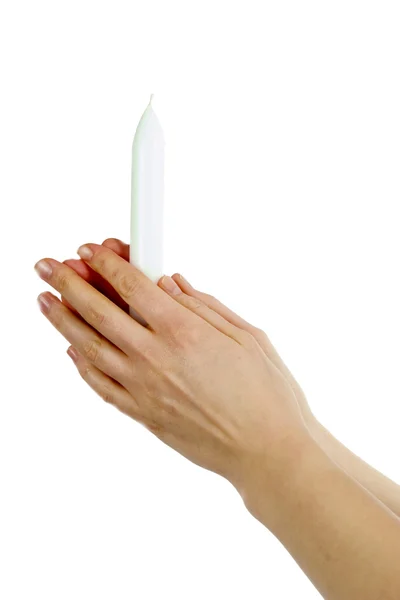 Holding Candle in Prayer — Stock Photo, Image