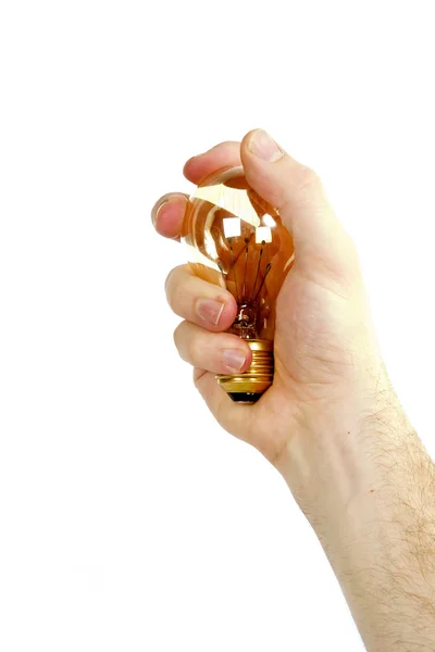 Hand med glödlampa — Stockfoto