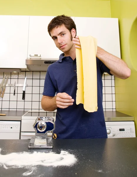 Happy Male Making Pasta — Stock Photo, Image