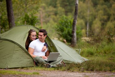 Camping with Computer clipart