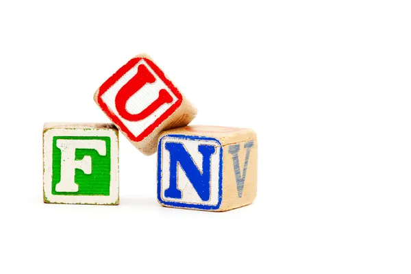 The word fun with childrens wooden blocks — Stock Photo, Image