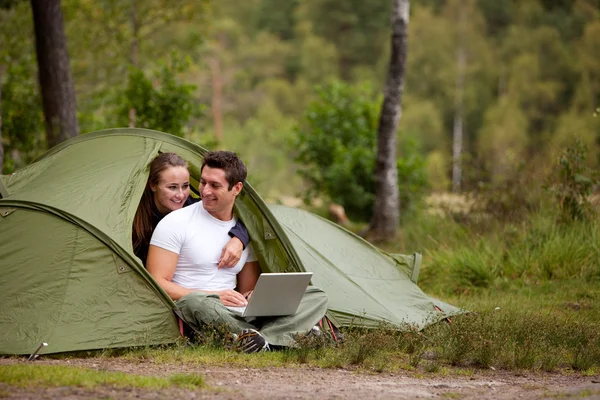 Camping with Computer — Stock Photo, Image