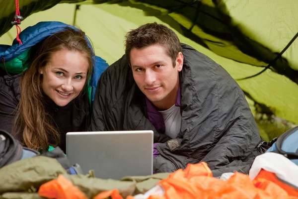 Camping with Computer — Stock Photo, Image