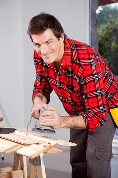 Man with Electric Hand Sander — Stock Photo, Image