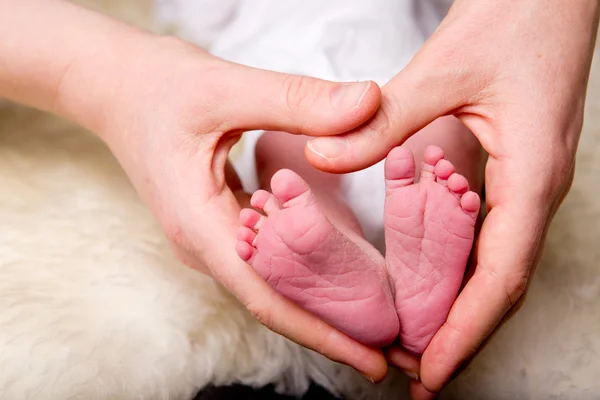 Coeur autour des pieds nouveau-nés — Photo