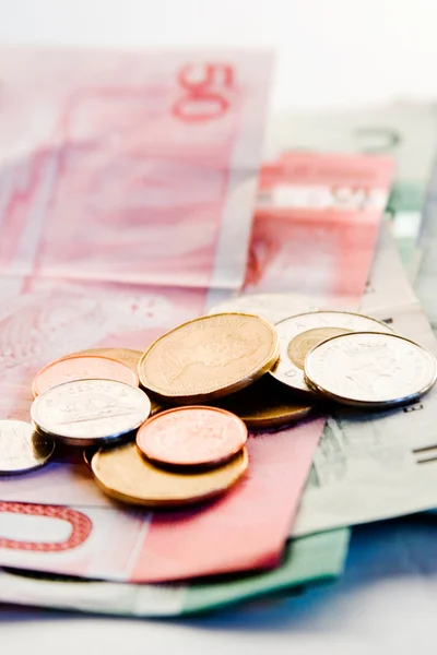 Kanadské bankovky a mince — Stock fotografie