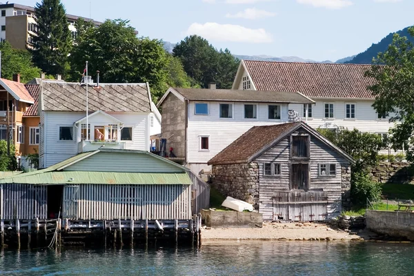 Hegyi falu, a fjord — Stock Fotó