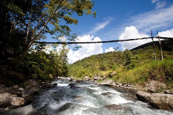Río Montaña con Puente Colgante —  Fotos de Stock