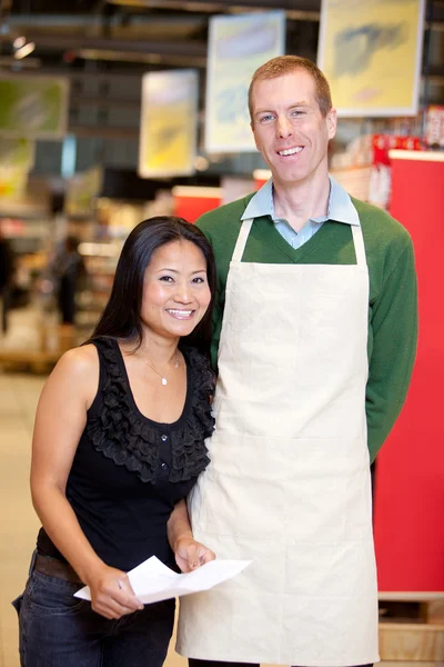Grocery Stoer Owner With Customer — Stock Photo, Image