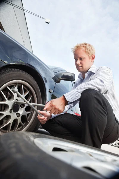 Flat Tire Business Man — Stock Photo, Image