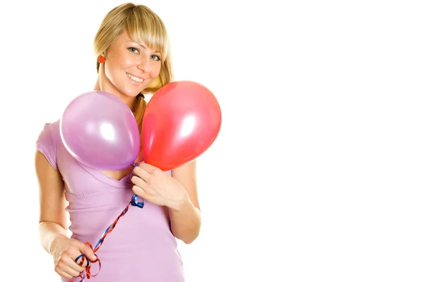 Close-up van vrouw met ballonnen — Stockfoto