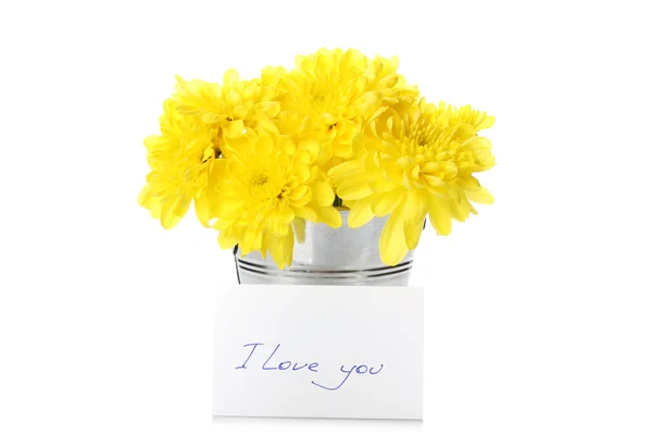Yellow chrysanthemums in a pail — Stock Photo, Image