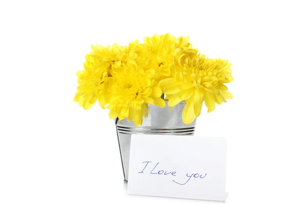 Yellow chrysanthemums in a pail Stock Image