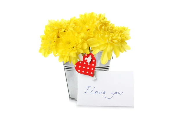 Yellow chrysanthemums in a pail Stock Image