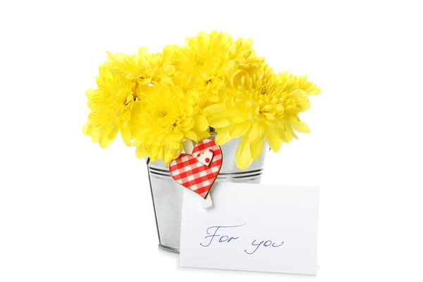 Yellow chrysanthemums in a pail — Stock Photo, Image