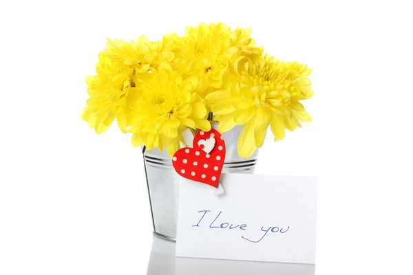 Yellow chrysanthemums in a pail Royalty Free Stock Images